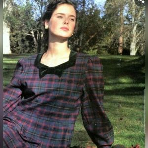Vintage Laura Ashley Plaid Cotton Wool Velvet Details Siize 8 (1989 ?)